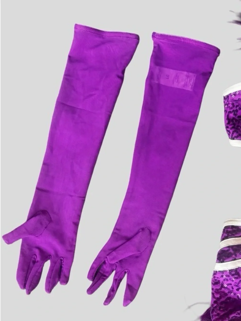 Weissman Purple Sequin Feather Dance Costume with Gloves